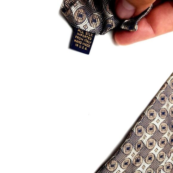 XMI Platinum Silk Tie Woven Beige Geometric‎ - Picture 4 of 6